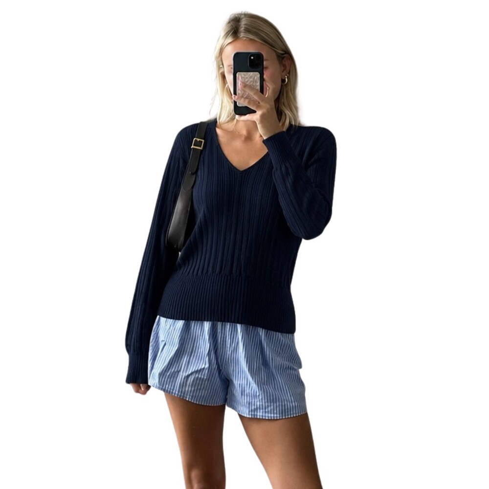 Vintage St. John Knit Sweater SMALL Navy Beaded Quiet Luxury Coastal Euro French